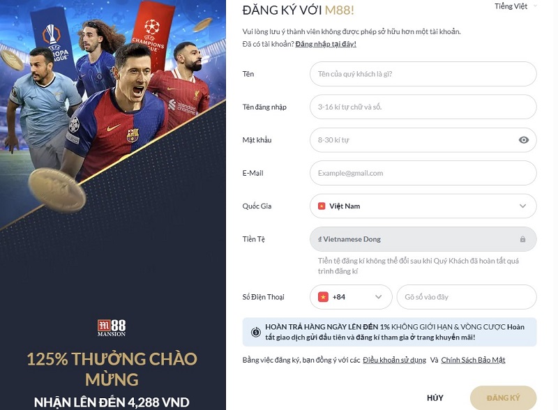 hướng dẫn tạo tài khoản cá độ bóng đá